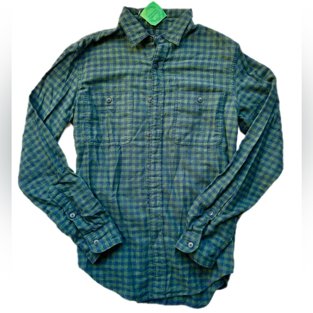 J. Crew Green & Black Checkered Flannel Button-Up Shirt